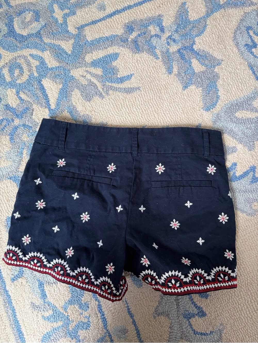 LOFT Navy Embroidered Scalloped-Hem Women’s Shorts
